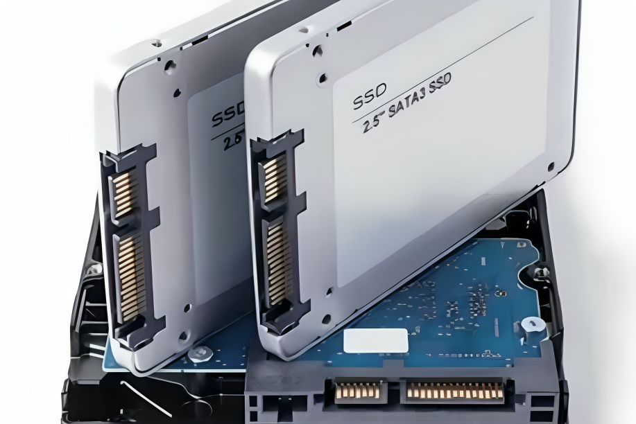 Two SATA SSD drives installed on a computer.