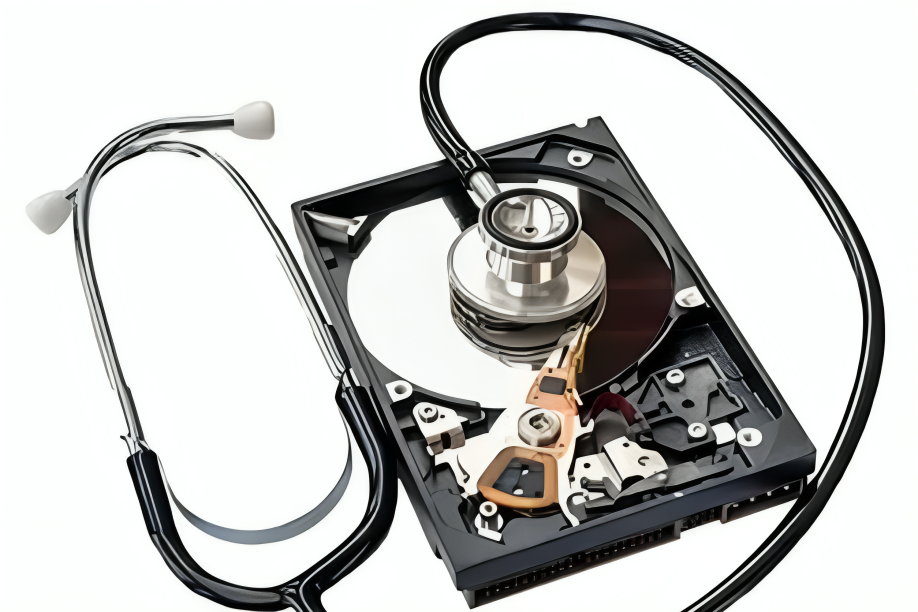 Stethoscope on a computer hard drive.