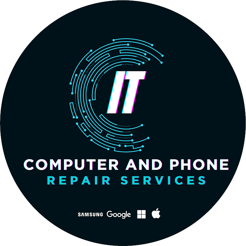 IT logo for computer and phone repair.