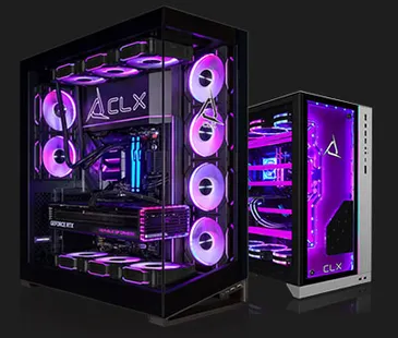 Two custom built gaming computers with RGB lighting.