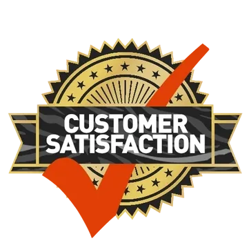 Gold seal with red checkmark for customer satisfaction.